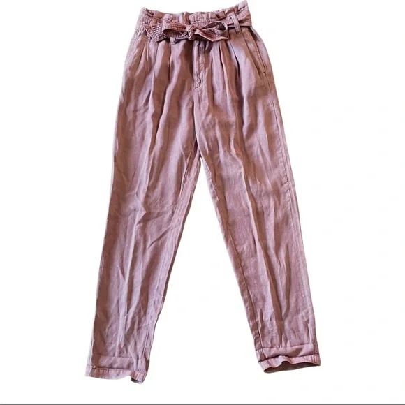 American Eagle High Waisted Pink Paperbag Pants Size 4 - Picture 7 of 11